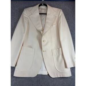 Vintage 70s Johnny Carson Sport Coat Blazer Jacket Mens 38R Cream Notch Lapel